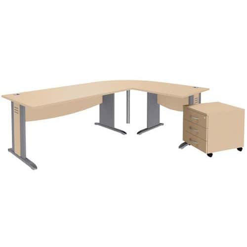 Pack bureau droit Quatuor pied L bois + angle + bureau + caisson- Manutan Expert