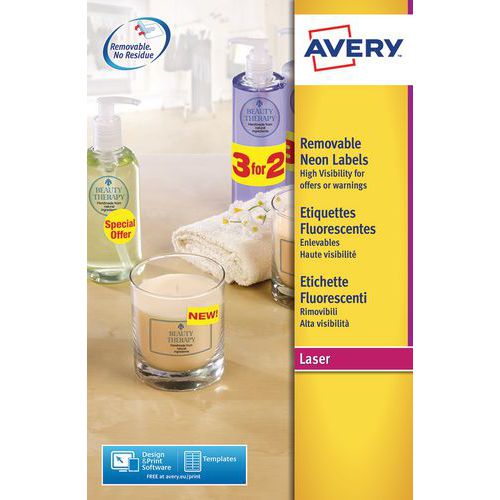 Fluorescerende etiket, herplaatsbaar Avery - Voor laserprinter