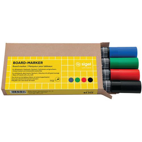 Marqueurs pour tableaux - noir/bleu/rouge/vert - 4pce - Sigel