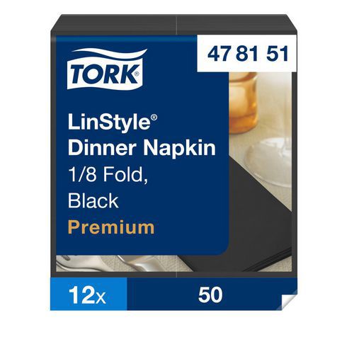 Servet Dinner zwart vouw 1/8 12 x 50 servetten - Tork LinStyle®