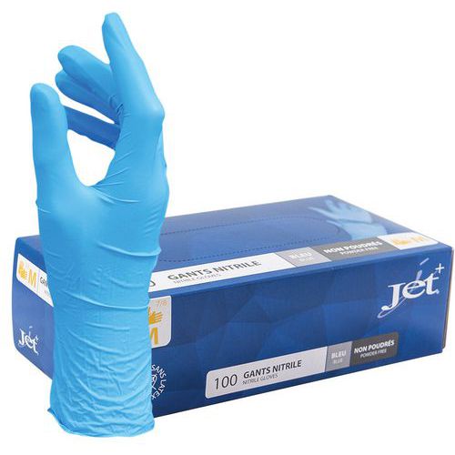 Gants jetables nitrile bleu non poudré - Boîte de 100 - MP Hygiène