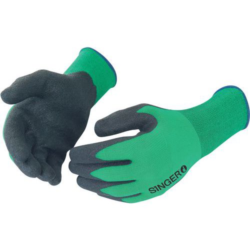 Gants à enduction PVC à support polyamide - Noir/vert - Singer