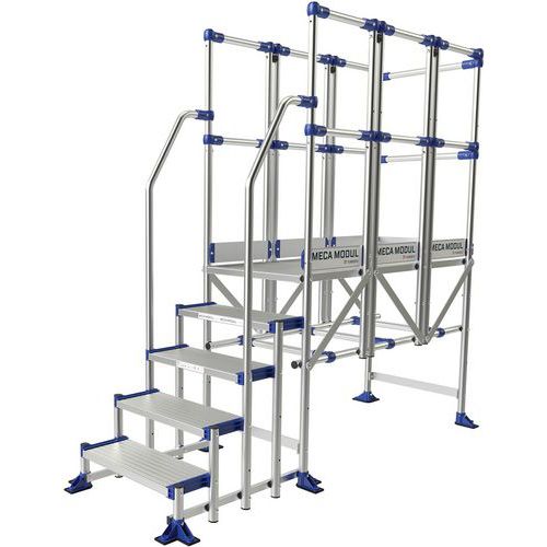 Plate-forme aluminium Meca Modul - 3 garde-corps, 2 rampes - Tubesca-Comabi