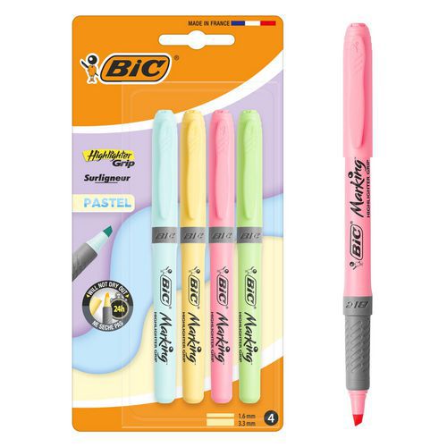 Markeerstift Highlighter Grip - diverse pastelkleuren - set van 12 - Bic