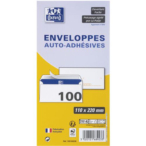 Envelop zelfklevend voorbedrukt  110 x 220 80 g - Oxford