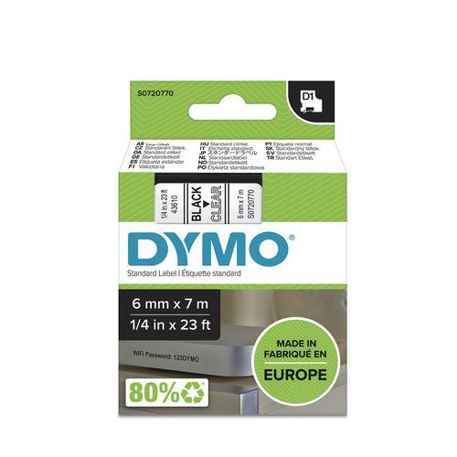 Labelcassette Dymo D1 - Breedte 6 mm