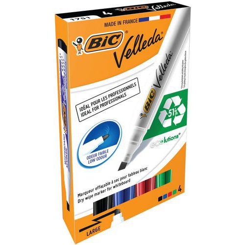 Markeerstift Velleda 1751, droog uitwisbaar - set van 4 - Bic