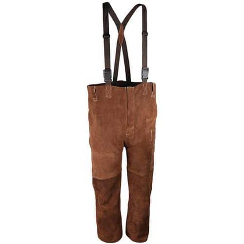 Pantalon de travail bavette de soudage en cuir croute marron - Singer Safety