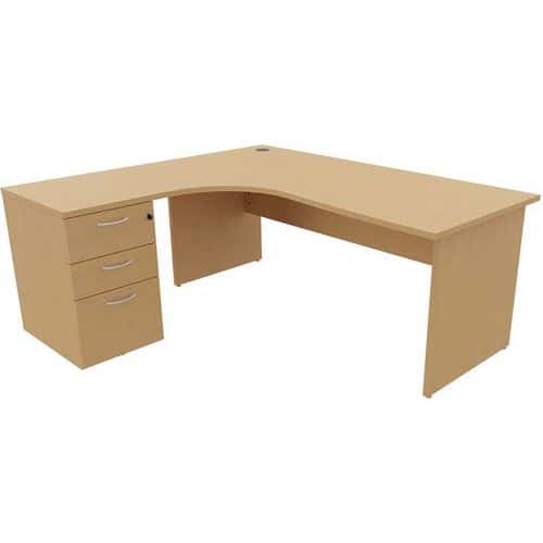 Bureau compact caisson - Piétement panneau - Hêtre - Manutan Expert