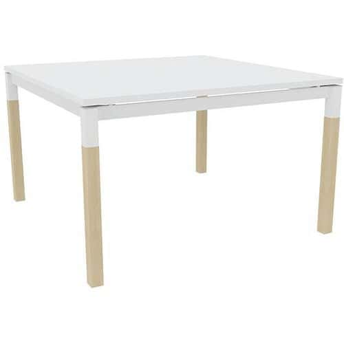 Bureau droit X4 plateau blanc et pied en chêne et blanc