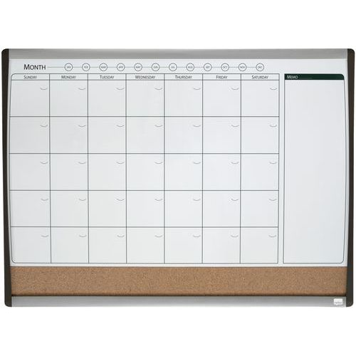 Magnetisch whiteboard Maandplanner met prikbord van kurk klein - Nobo