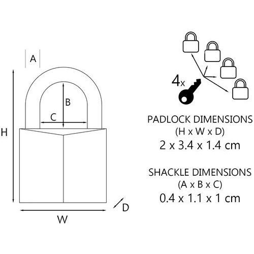 Cadenas à clés en laiton massif - Lot de 4 - Master Lock