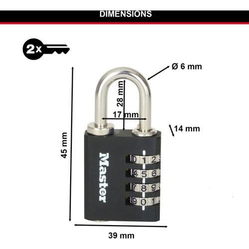 Cadenas à combinaison et clé de secours s'entrouvant - Master Lock