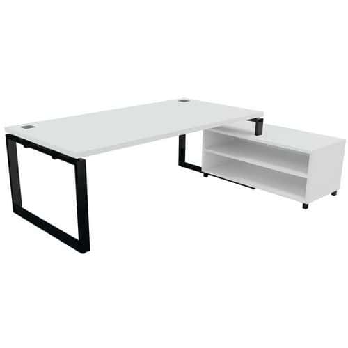 Bureau droit avec meuble de service ouvert - Pied noir - Buronomic